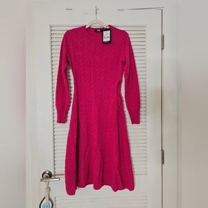GOBI CASHMERE Raspberry Pink Cable Knit Dress W Cut Out Sz M
